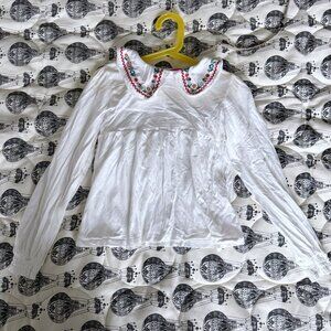 Mini Boden Girl Embroidered Collar Jersey Top 7-8 years EUC